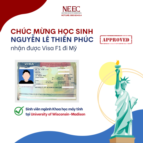Chúc mừng học sinh Nguyễn Lê Thiên Phúc đã nhận được Visa Du học Mỹ